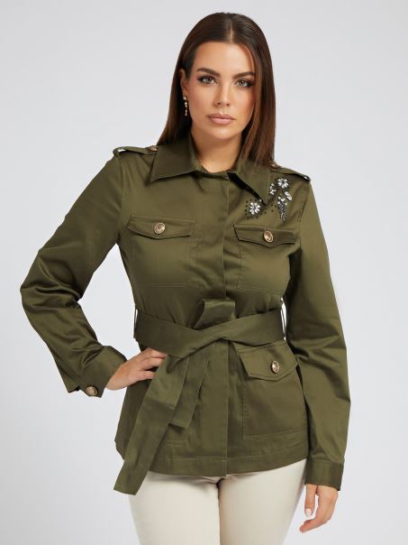 Guess Strasuri Brodate Geaca Câmp Verde