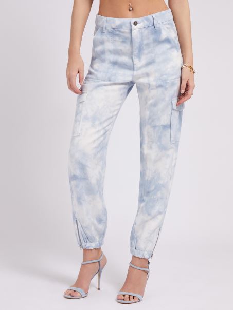 Pantaloni Din Denim Cargo Cu Tie-dye Guess Albastri