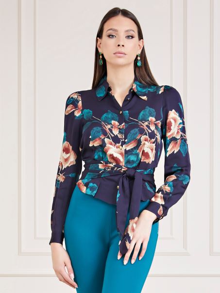 Camasa Albastra Multi Marciano Cu Imprimeu Floral Guess