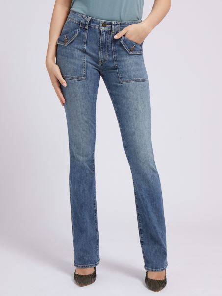 Pantalon Din Denim Bootcut Albastru Guess