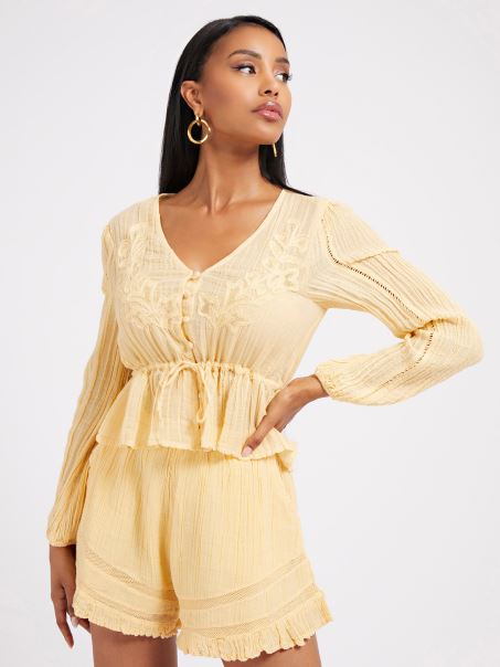 Bluză Plisată Galbenă Guess