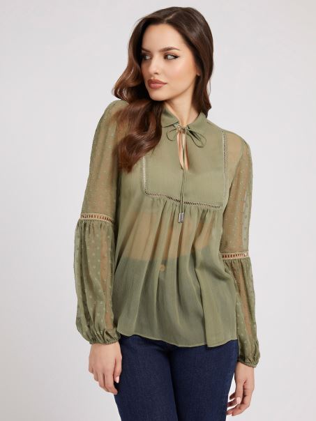 Bluză Verde Din șifon Guess