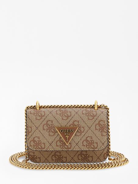 Geantă Micro Crossbody Guess Alexie 4g Logo Bej