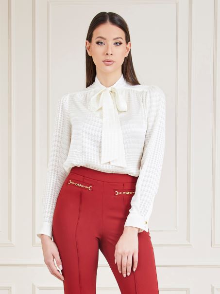 Guess Bluză Albă Cu Guler Cu Fundă Marciano