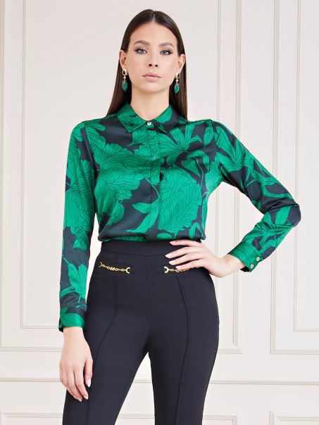 Camasa Marciano Din Satin Guess Verde Multi