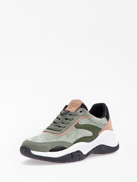 Pantofi De Alergare Kinlee Cu Inserție De Piele Intoarsa Bej Guess