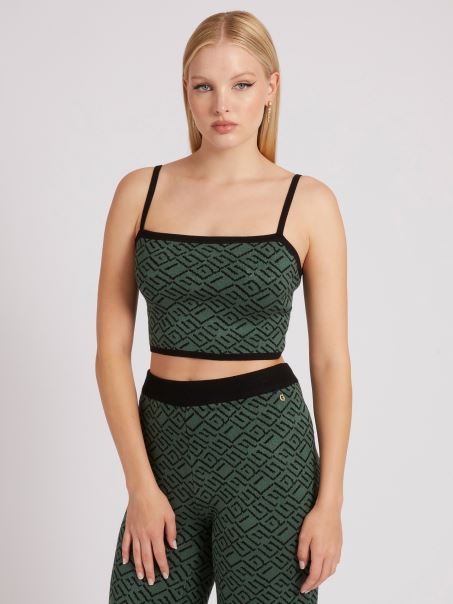 Pulover Verde Jacquard Top Guess