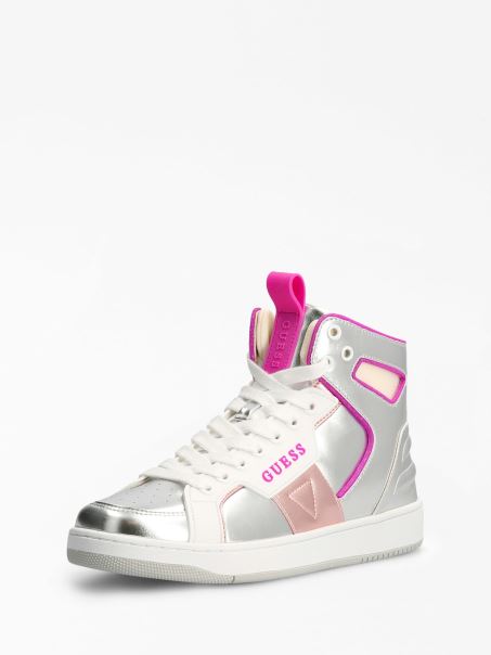 Adidași Basqet Din Piele Mixtă Guess Silver