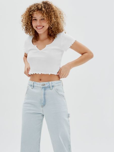 Crop Top Cu Coaste Alb Ghici