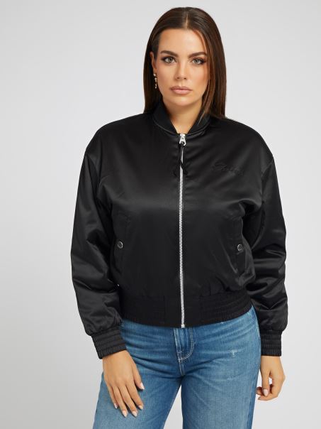 Jachetă Bomber Din Satin Negru Guess