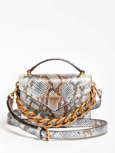 Model Multicolor Guess Retour Micro Geanta De Mana Cu Imprimeu Piton