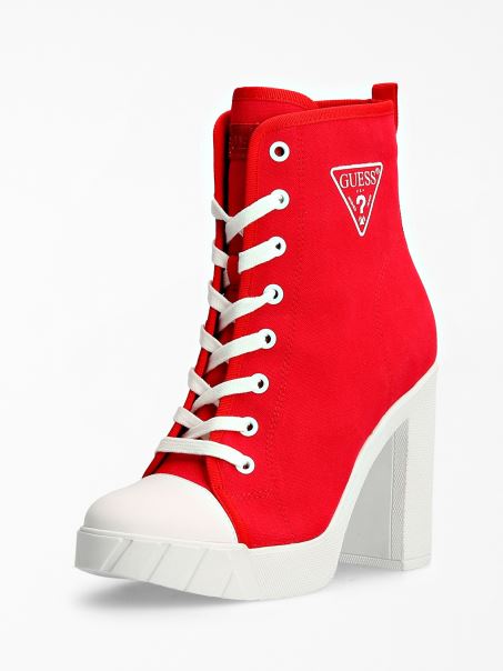 Botine Roșii Cu Logo-ul Triunghiului Guess