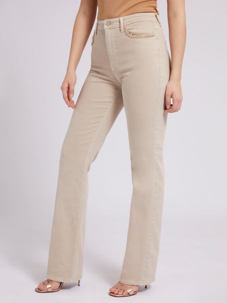 Pantaloni Din Denim Drept Bej Guess