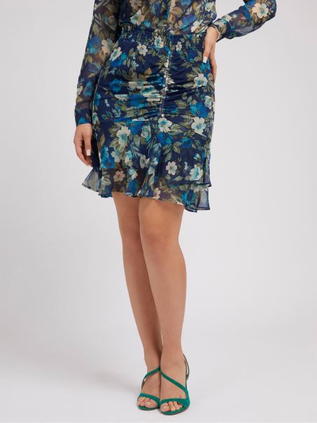 Fustă Cu Imprimeu Multiplu Albastru Guess