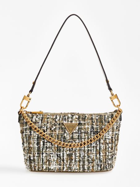 Geantă Găleată Mini Cessily Tweed Verde Guess