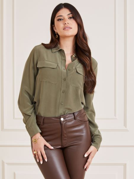 Cămașă Verde Marciano De Mătase Guess