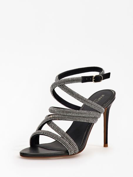 Sandale Din Piele Marciano Strasuri Negre Guess