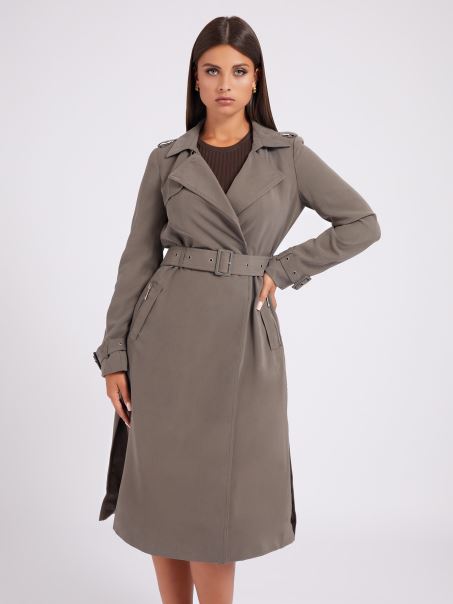 Amestec De Viscoza Trench Cu Cura Verde Guess