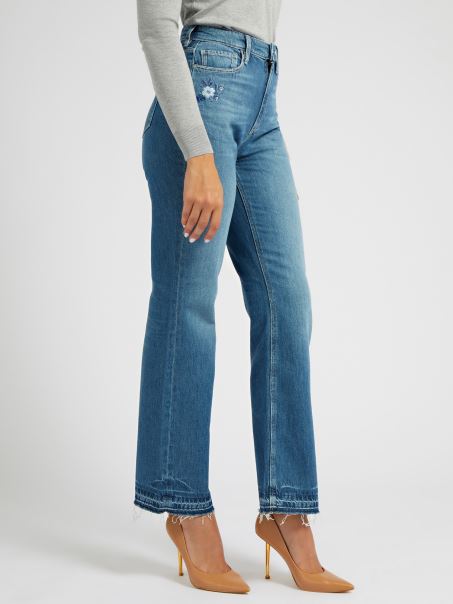 Pantaloni Denim Drepti Guess Albastru Noua Tendinta