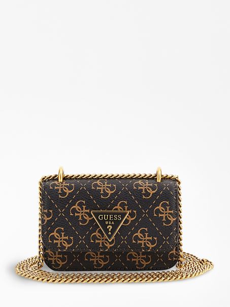 Geantă Micro Crossbody Guess Alexie 4g Logo Maro