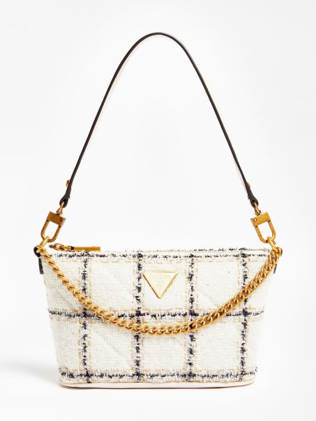 Guess Cessily Tweed Mini Geantă Găleată Albă Multi