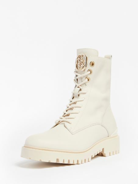 Cizma De Lupta Olone Din Piele Naturala Alb Guess