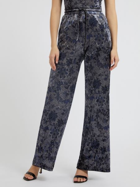 Pantaloni Lat Din Catifea Guess Fantezie Florale