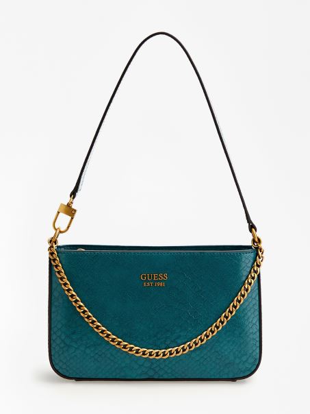 Geantă De Umăr Guess Katey Cu Imprimeu Piton Albastru