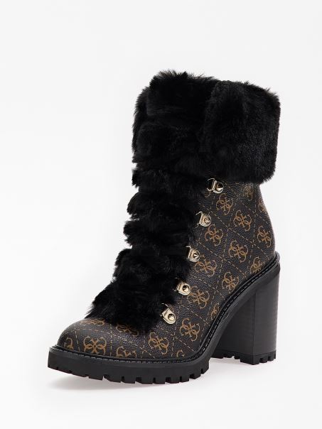 Cizme Joase Cu Logo Galway 4g Maro Guess