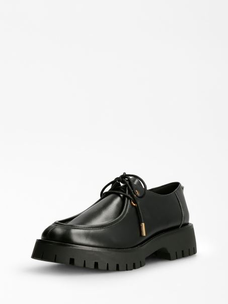 Mocasini Negru Guess Mirka Din Piele Naturala Siret