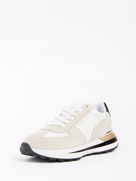 Pantofi De Alergat Guess Jazet Cu Inserție Din Piele Intoarsa Alb