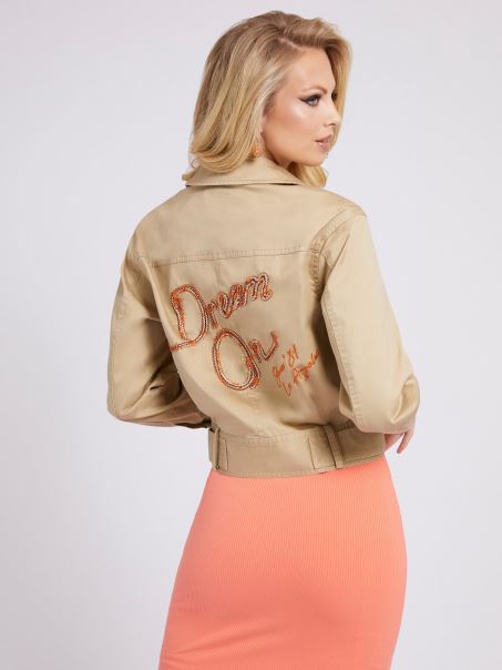 Geaca Broderie Spate Bej Guess