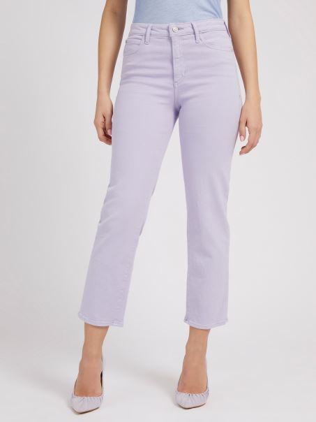 Pantaloni Din Denim Drept Liliac Guess