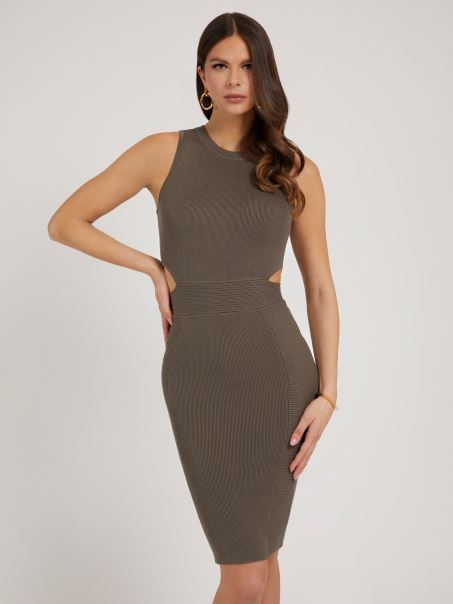 Guess Rochie Gri Cu Coaste Decupate