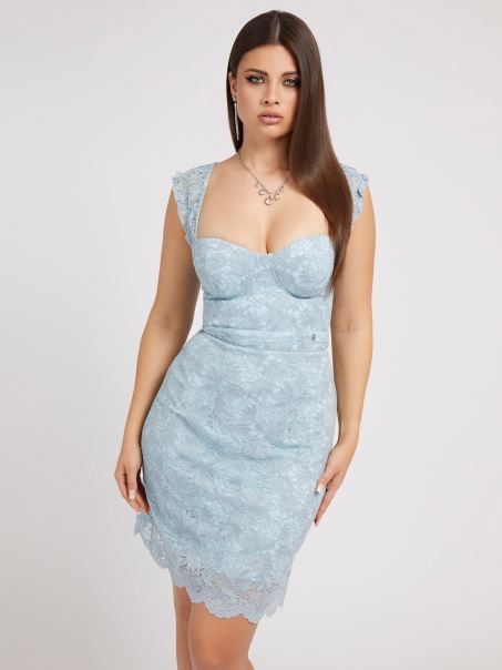 Rochie Din Dantela Guess Albastru Deschis