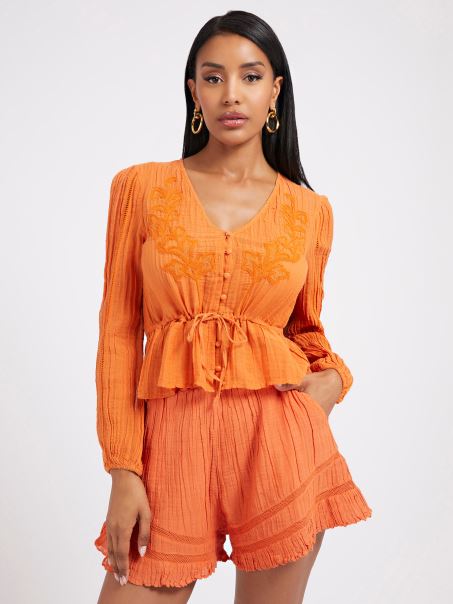 Bluză Plisată Portocalie Guess