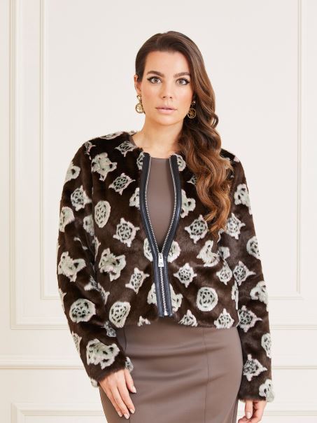 Guess Jachetă Scurtă De Blană Artificială Maro