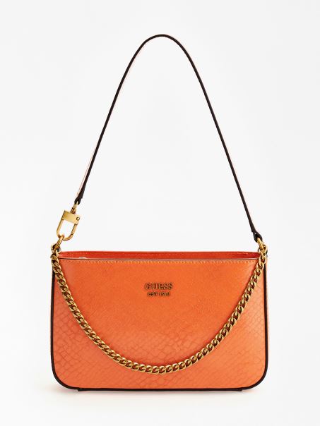 Geantă De Umăr Portocalie Guess Katey Cu Imprimeu Piton