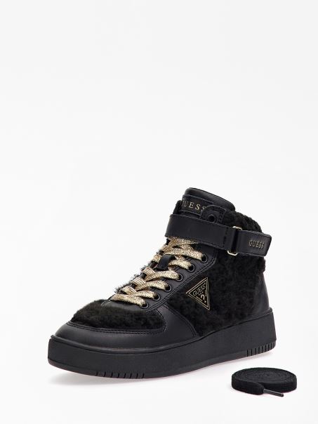 Adidași înalți Vyves De Blană Artificială Neagră Guess