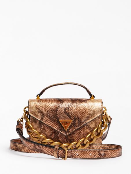 Rose Gold Spate Python Print Micro Geanta De Mana Guess