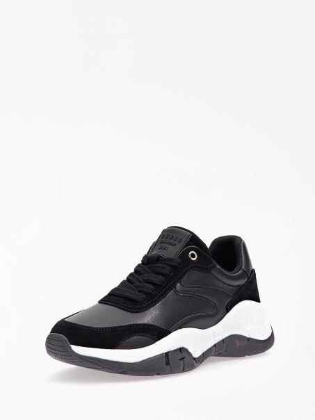 Pantofi De Alergat Kinlee Cu Inserție Din Piele Intoarsa Neagra Guess