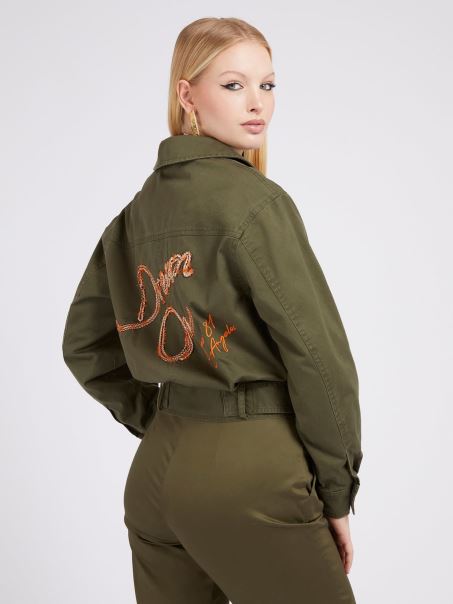 Geaca Broderie Spate Verde Guess