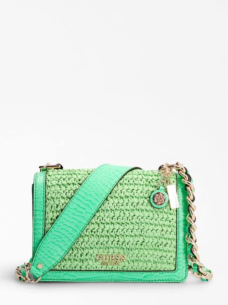 Geantă Crossbody Mini Abey Rafia Verde Guess