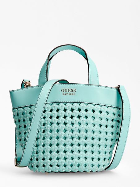 Mini Shopper împletit Guess Sicilia Albastru Deschis