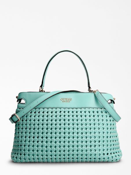Geantă De Mână împletită Guess Sicilia Albastru Deschis