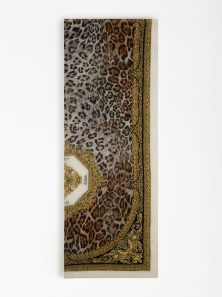 Eșarfă Albă Guess Animalier Baroc