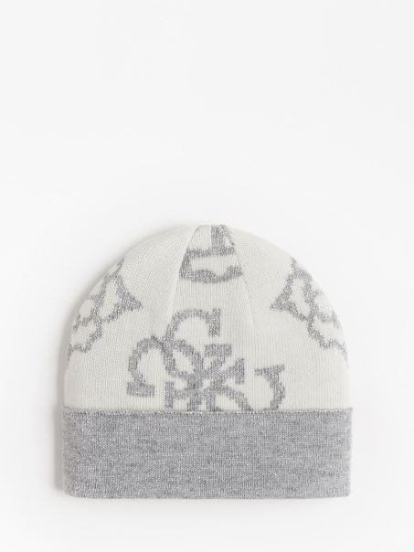 4g Pălărie Beanie Bujor Logo Guess Alb