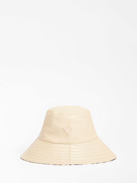 Pălărie De Găleată Din Imitație De Piele Bej Guess