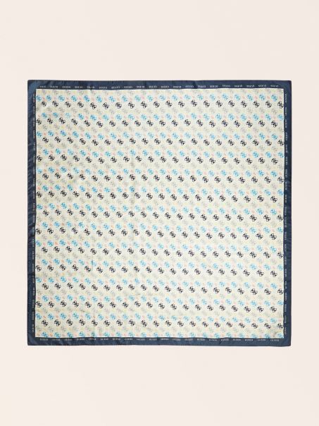 Batic De Gât De Mătase Cu Imprimeu Logo Guess 4g Albastru