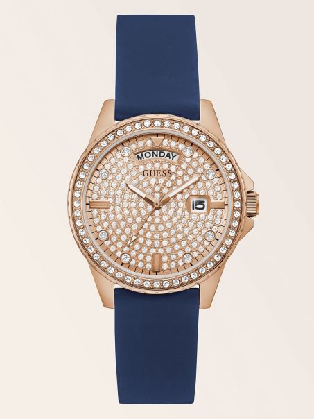 Ceas Cu Calendar De Cristal Argintiu Guess